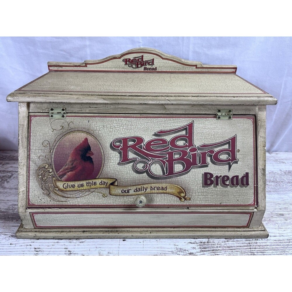 Vintage 80s Cardinal Bread Box Wooden Crackle Farmhouse Country Cottagecore